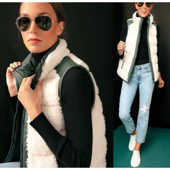 Tuckernuck Green & White Leather and Shearling Beckham Vest NWT size XL